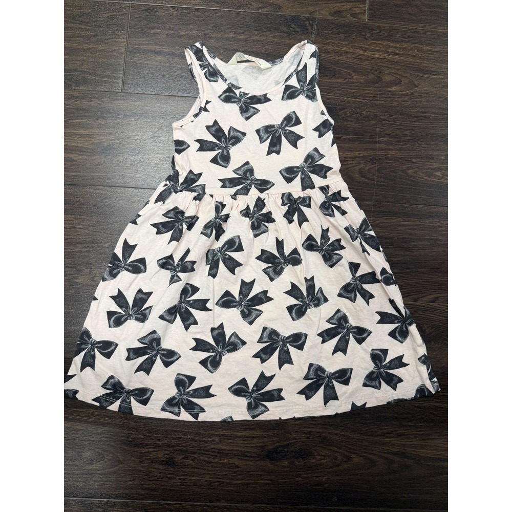 H&M Girls Pink Bow Print Sleeveless Jersey Dress - Size 4-6Y